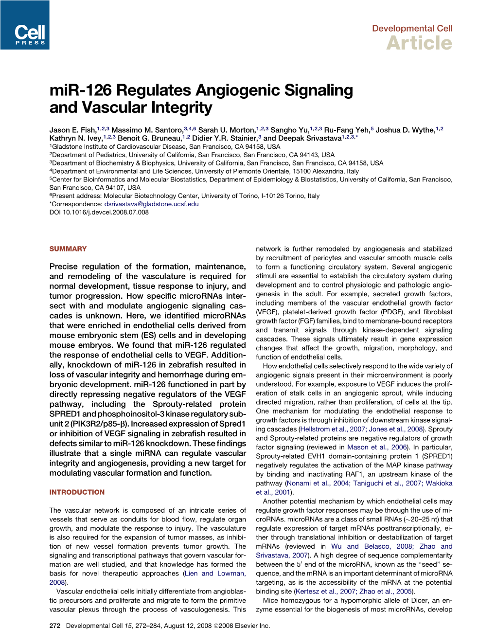 Mir-126 Regulates Angiogenic Signaling and Vascular Integrity