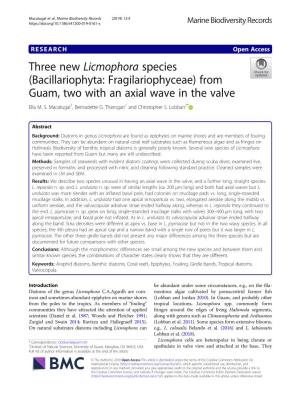 Three New Licmophora Species (Bacillariophyta: Fragilariophyceae) from Guam, Two with an Axial Wave in the Valve Ella M