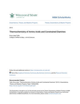 Thermochemistry of Amino Acids and Constrained Diamines
