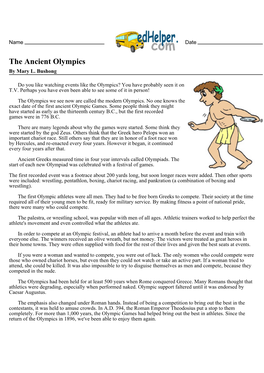 The Ancient Olympics by Mary L