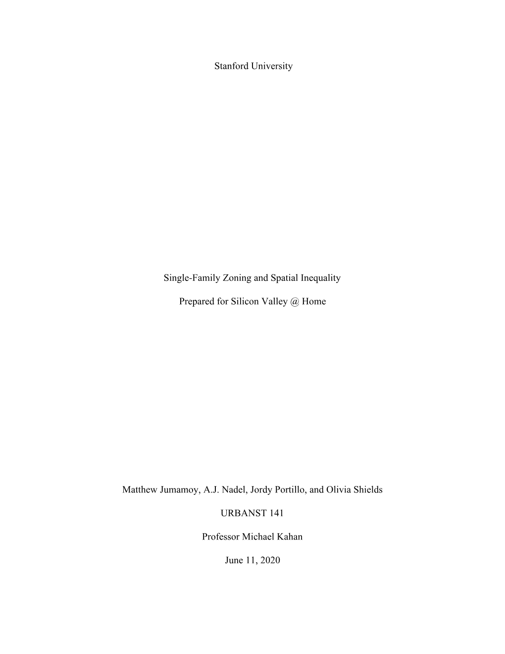 Stanford University Single-Family Zoning and Spatial Inequality