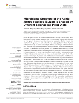 Microbiome Structure of the Aphid Myzus Persicae (Sulzer) Is Shaped by Different Solanaceae Plant Diets
