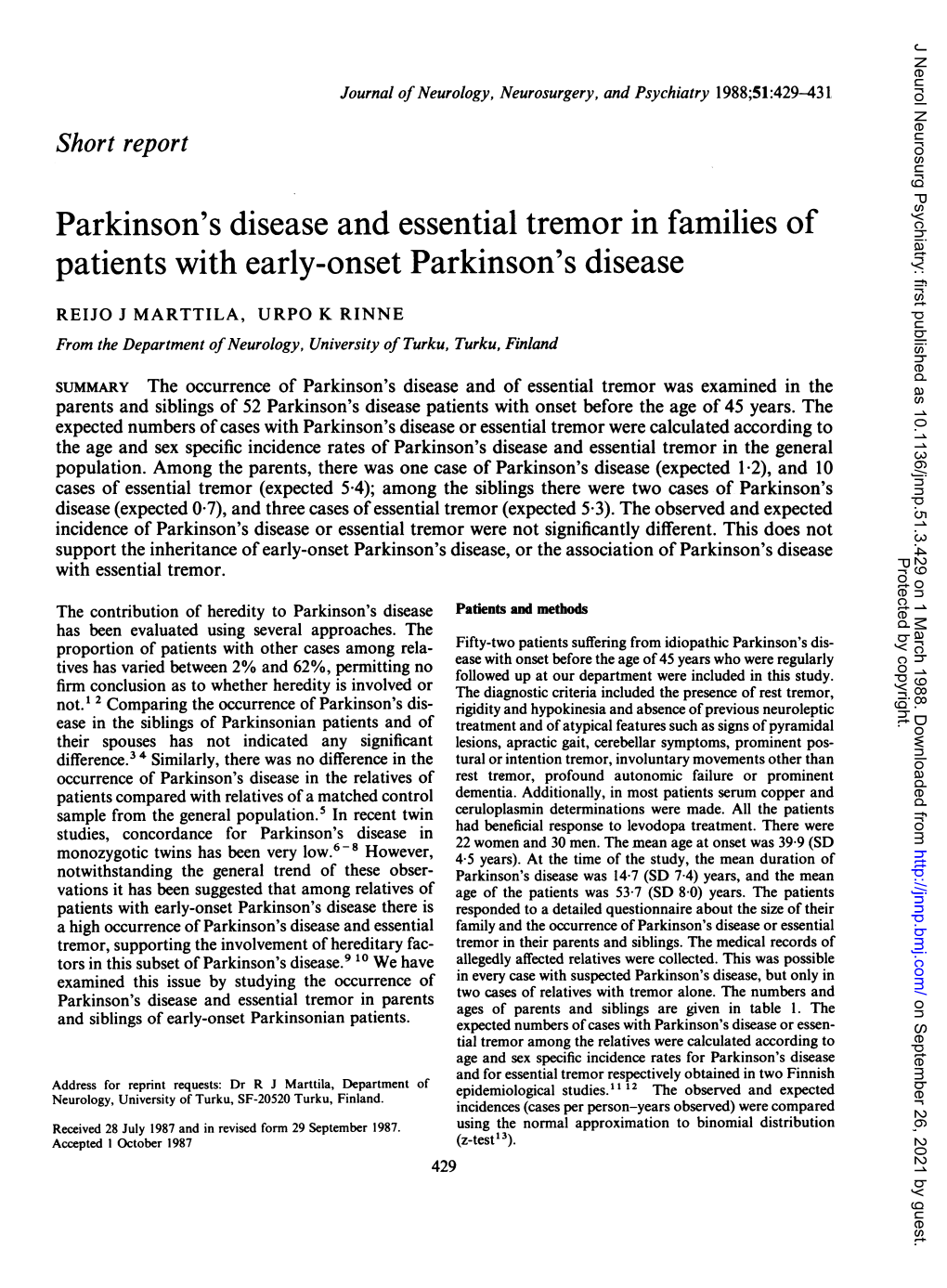 Parkinson's Disease and Essential Tremor in Families of Patients with Early-Onset Parkinson's Disease