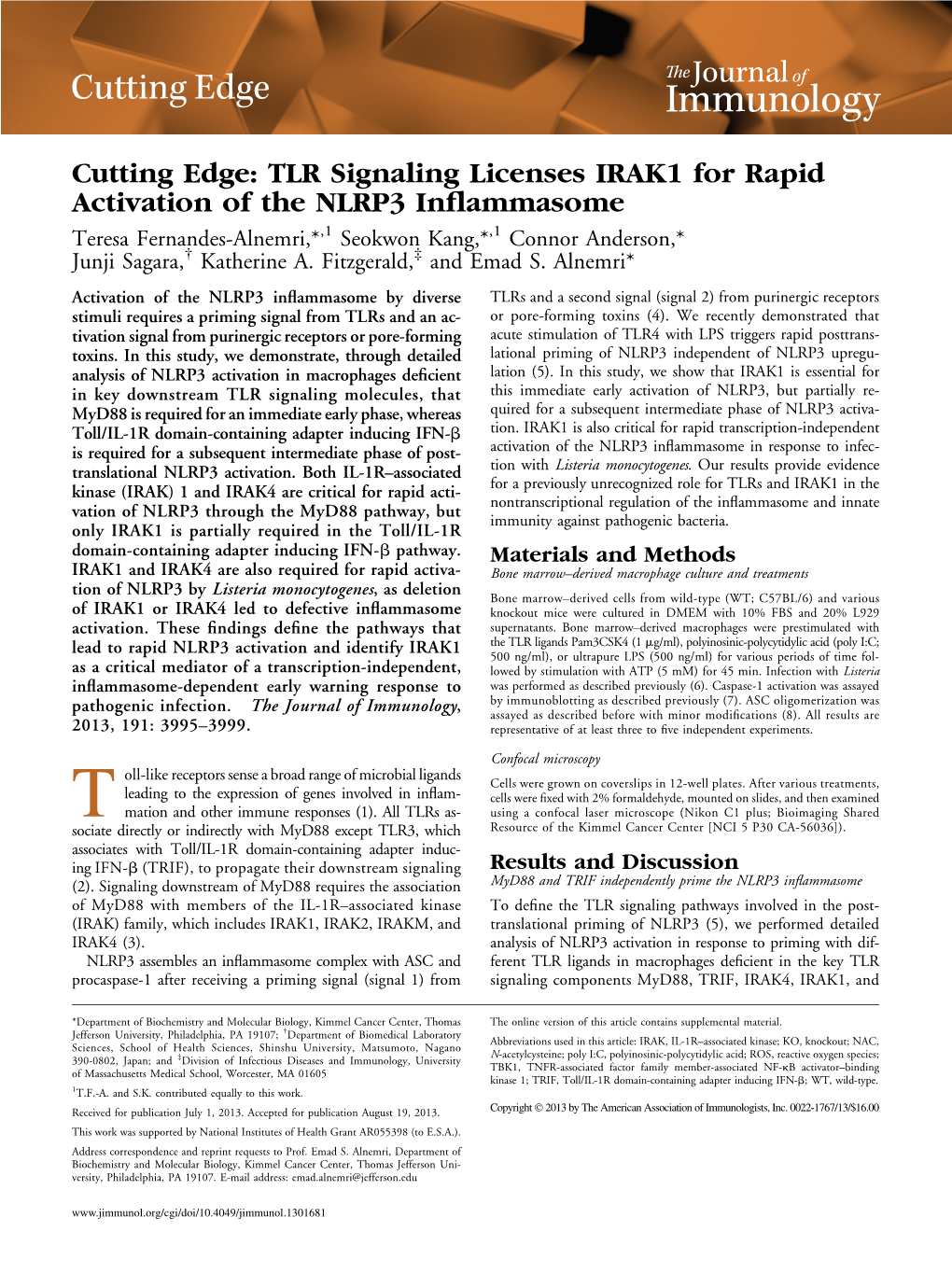 Inflammasome IRAK1 for Rapid Activation of the NLRP3 Cutting Edge