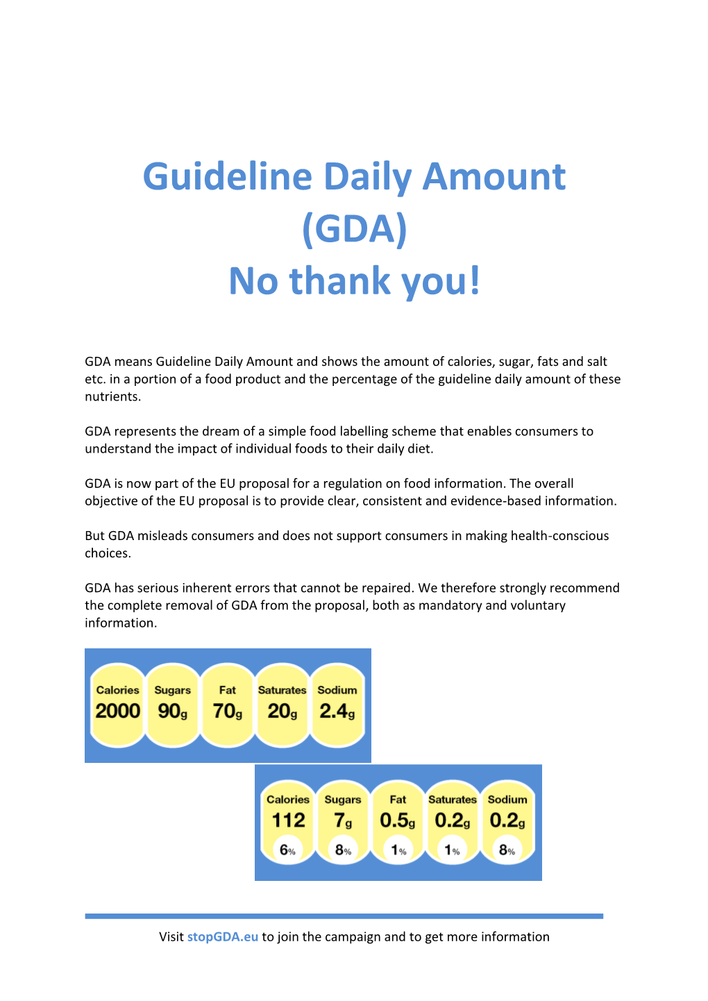 Guideline Daily Amount (GDA) No Thank You!