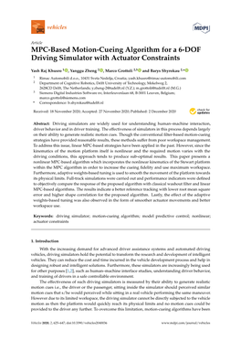 MPC-Based Motion-Cueing Algorithm for a 6-DOF Driving Simulator with Actuator Constraints