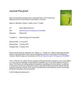 Effect of Seasonality and Light Levels on Seed Germination of the Invasive Tree Maesopsis Eminii in Amani Nature Forest Reserve, Tanzania