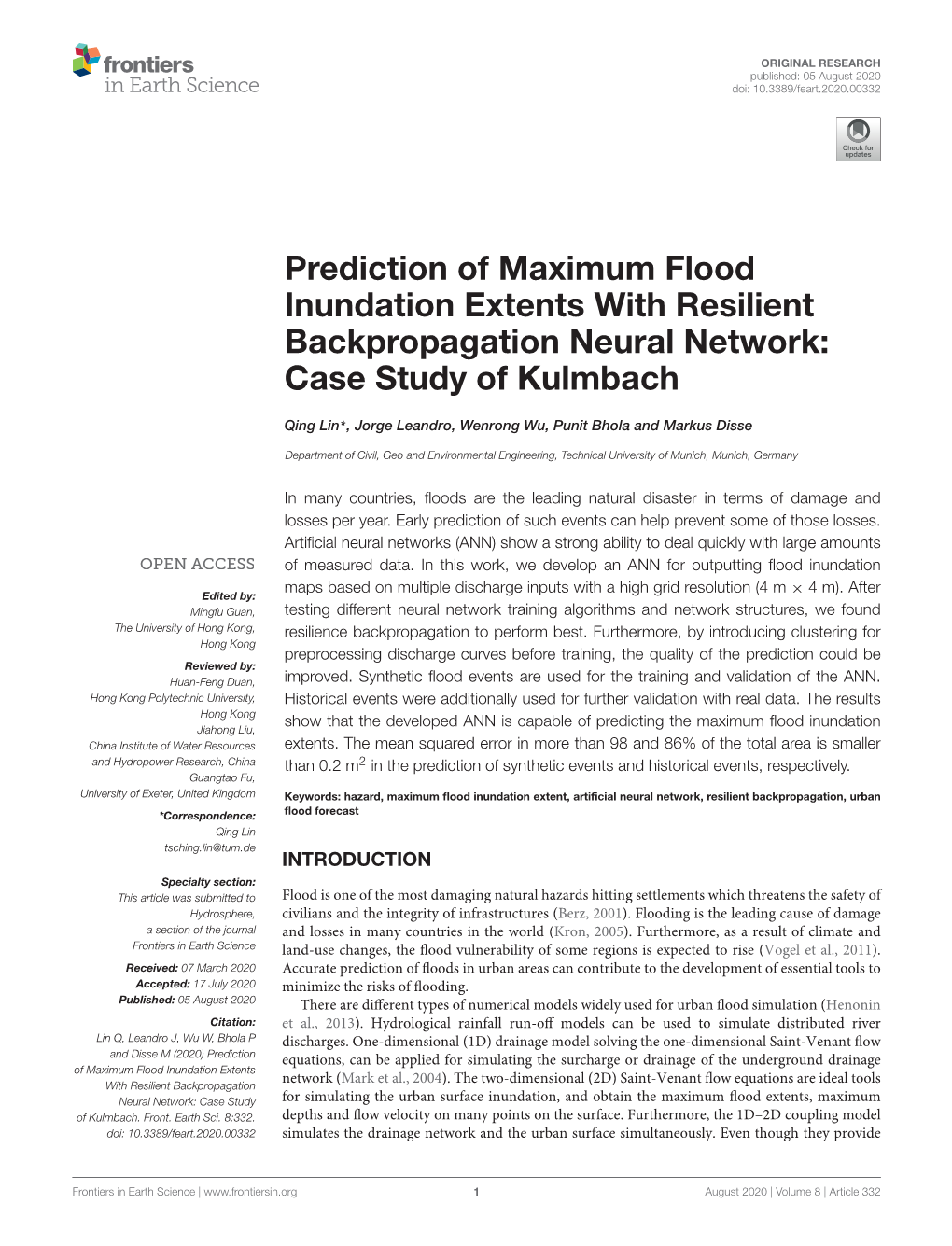 Prediction of Maximum Flood Inundation Extents with Resilient Backpropagation Neural Network: Case Study of Kulmbach