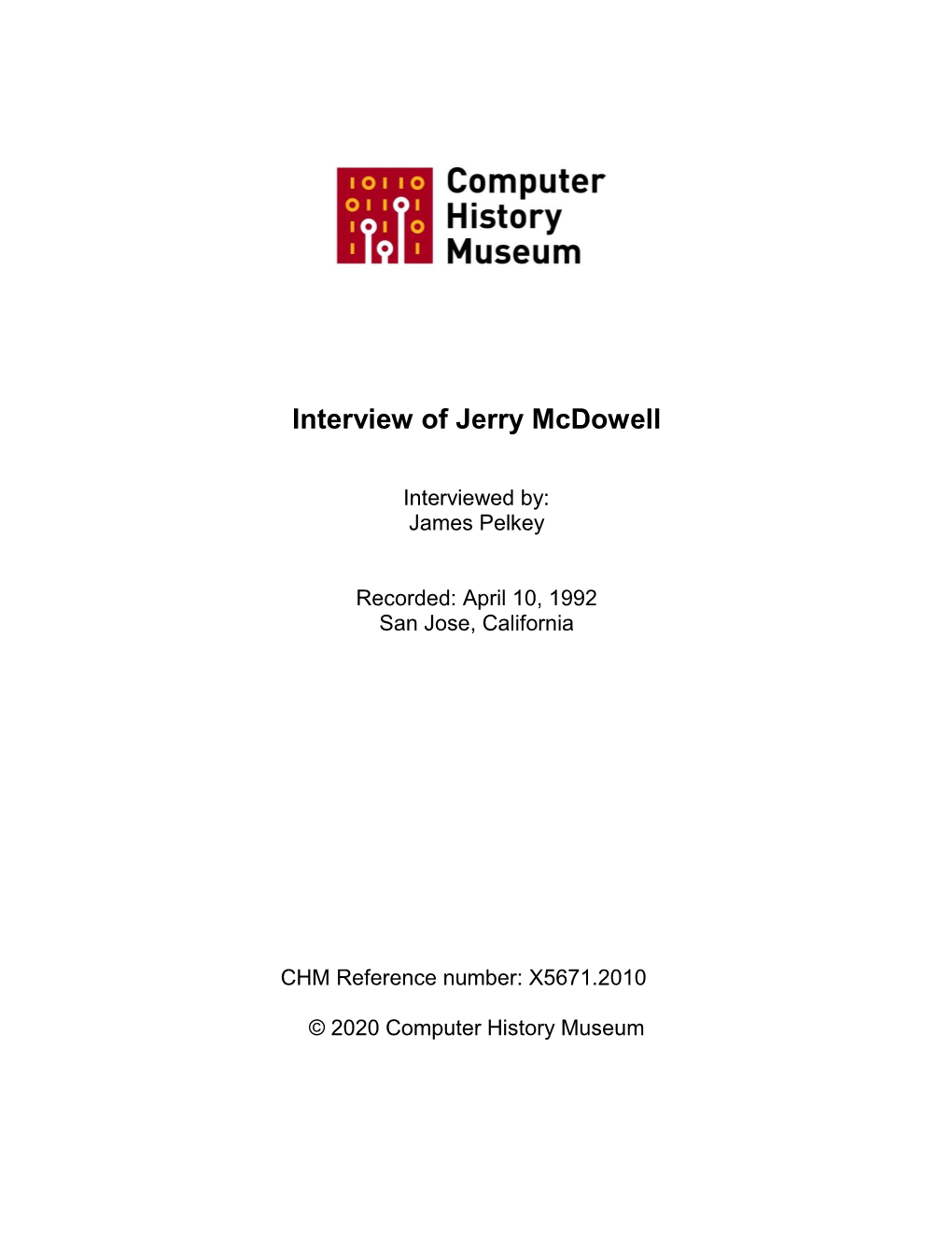 Interview of Jerry Mcdowell