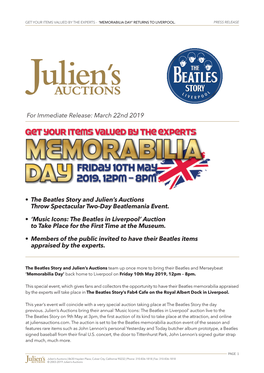 For Immediate Release: March 22Nd 2019 • the Beatles Story And
