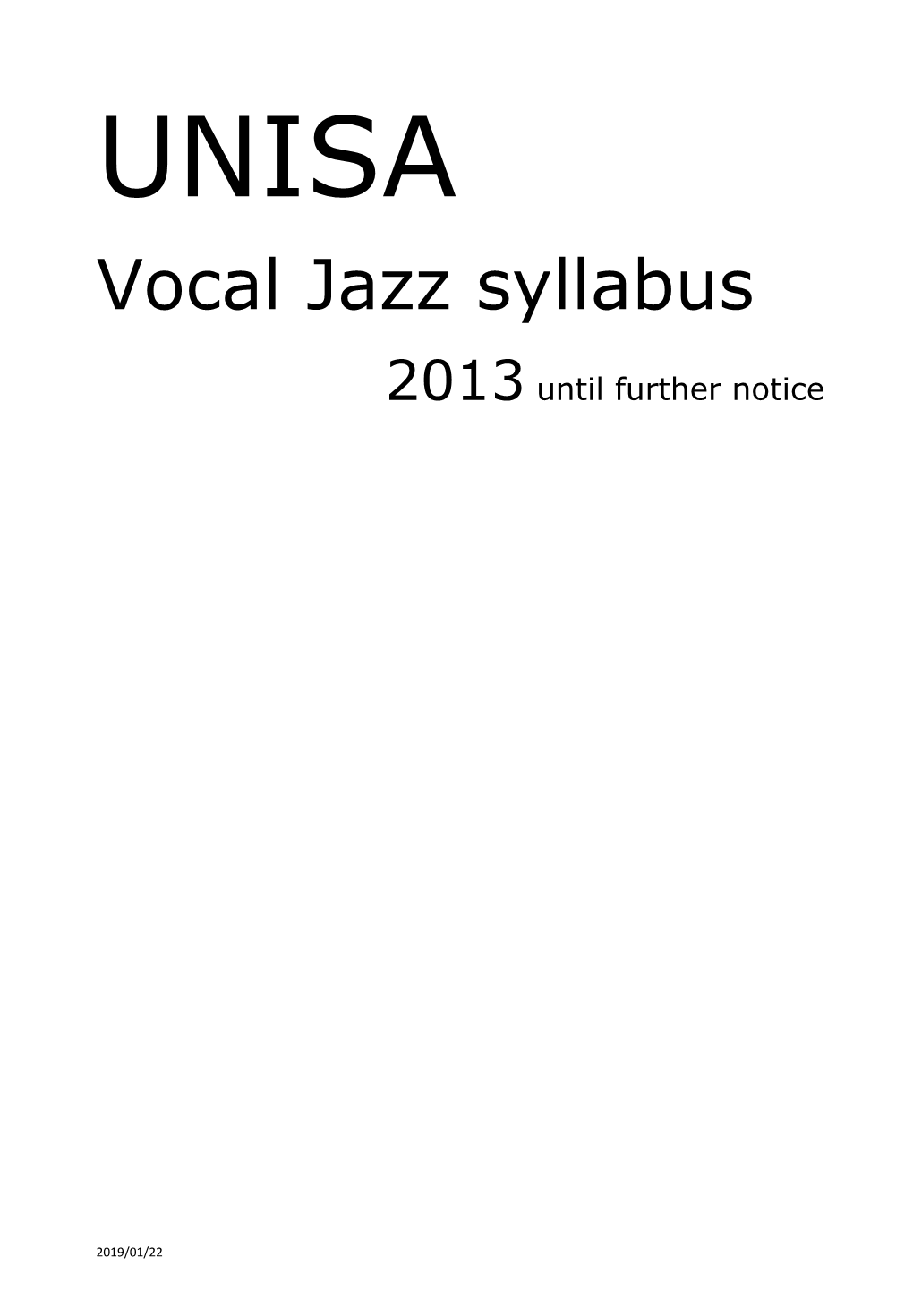 Vocal Jazz Syllabus