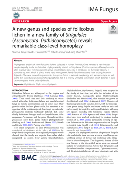 A New Genus and Species of Foliicolous Lichen in a New Family of Strigulales