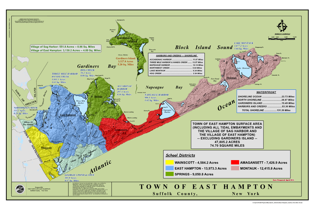 Town of East Hampton Surface Area (Including All Tidal Embayments and T O the Village of Sag Harbor and W N the Village of East Hampton)