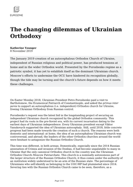 The Changing Dilemmas of Ukrainian Orthodoxy