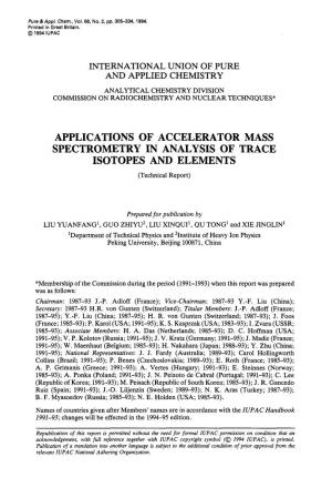 APPLICATIONS of ACCELERATOR MASS SPECTROMETRY in ANALYSIS of TRACE ISOTOPES and ELEMENTS (Technical Report)