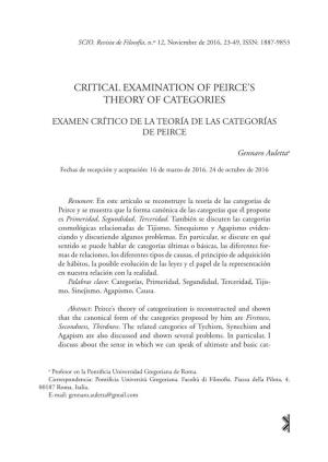 Critical Examination of Peirce's Theory of Categories