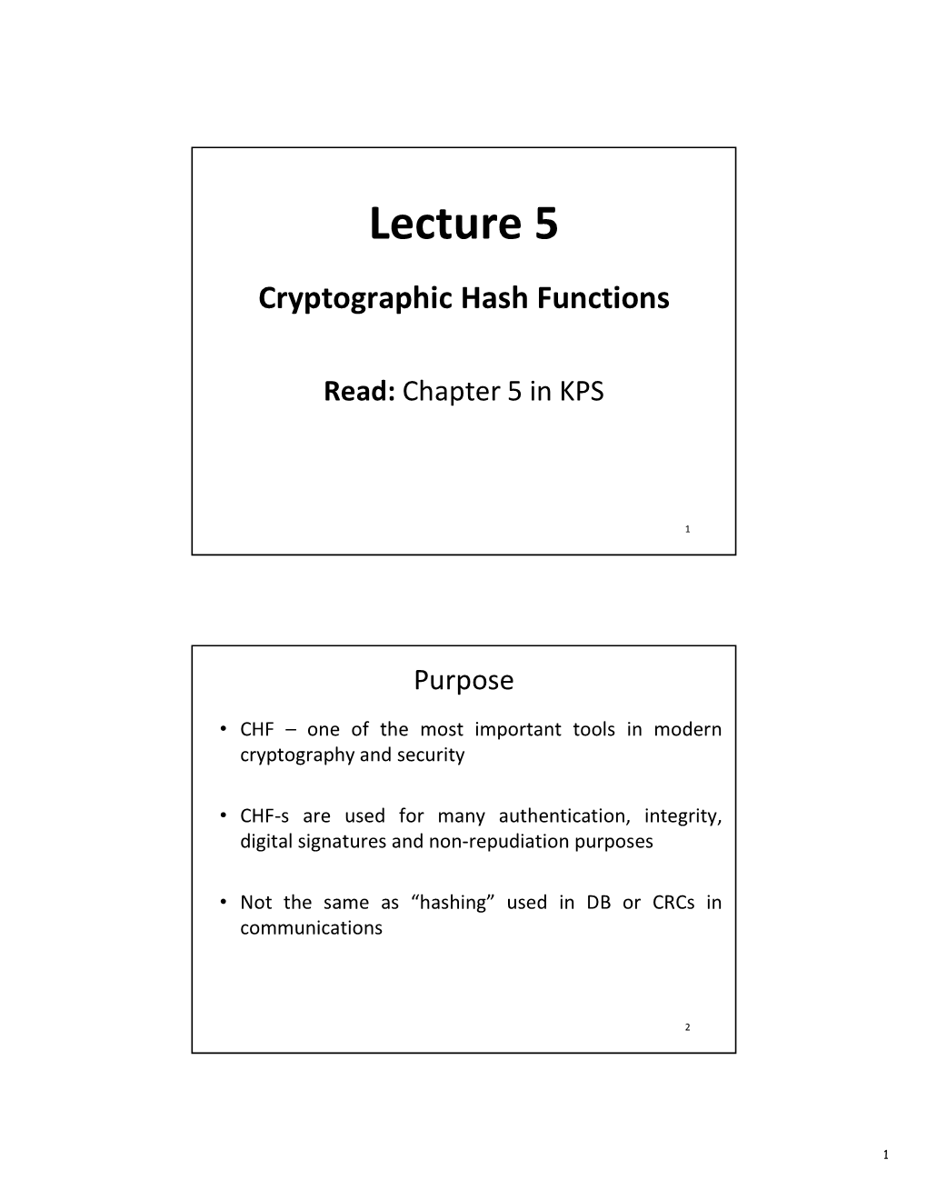 Lecture 5 (Cryptographic Hash Functions)