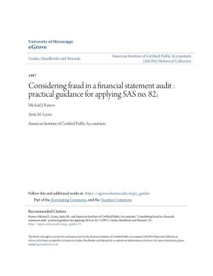 Considering Fraud in a Financial Statement Audit : Practical Guidance for Applying SAS No
