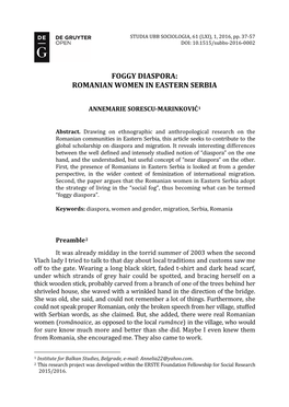 Foggy Diaspora: Romanian Women in Eastern Serbia