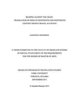 Reading Against the Grain: Translation of India in Eighteenth and Nineteenth Century French Travel Accounts