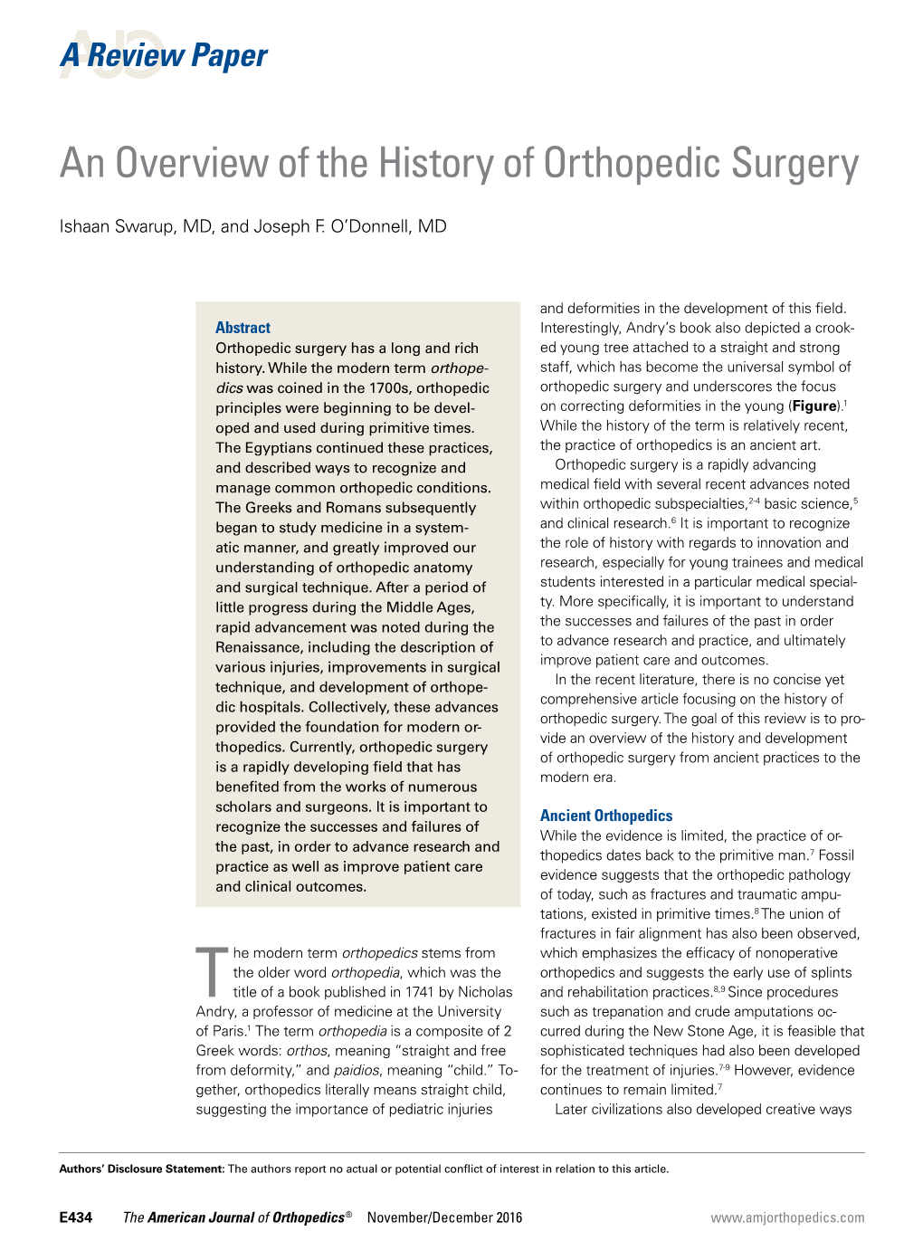 An Overview of the History of Orthopedic Surgery