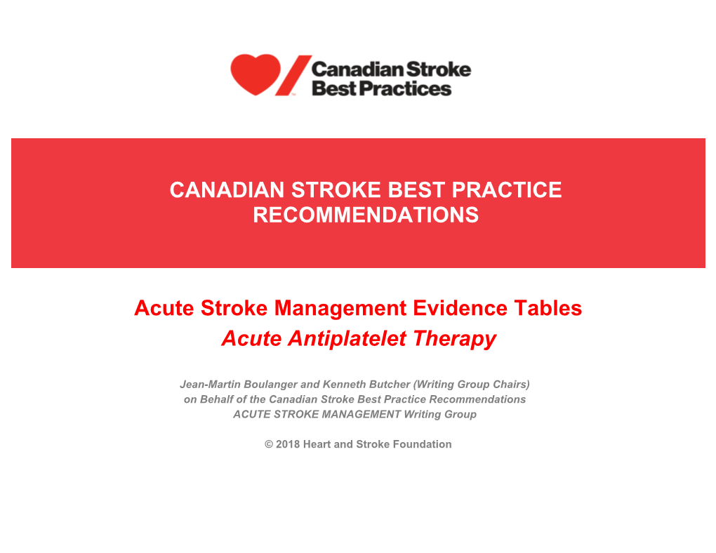 Acute Stroke Management Evidence Tables Acute Antiplatelet Therapy