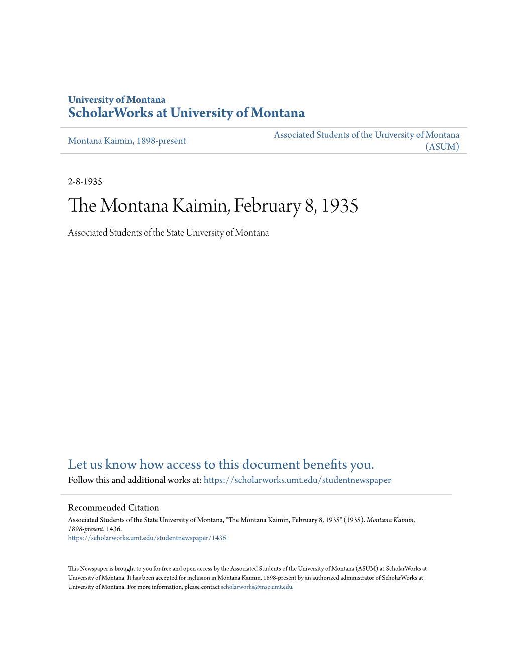 The Montana Kaimin, February 8, 1935