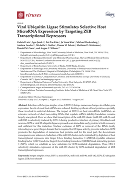 Viral Ubiquitin Ligase Stimulates Selective Host Microrna Expression by Targeting ZEB Transcriptional Repressors