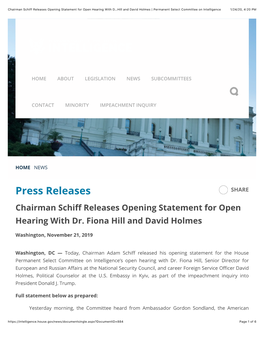 Chairman Schiff Releases Opening Statement for Open Hearing with D…Hill and David Holmes | Permanent Select Committee on Intelligence 1/24/20, 4:20 PM