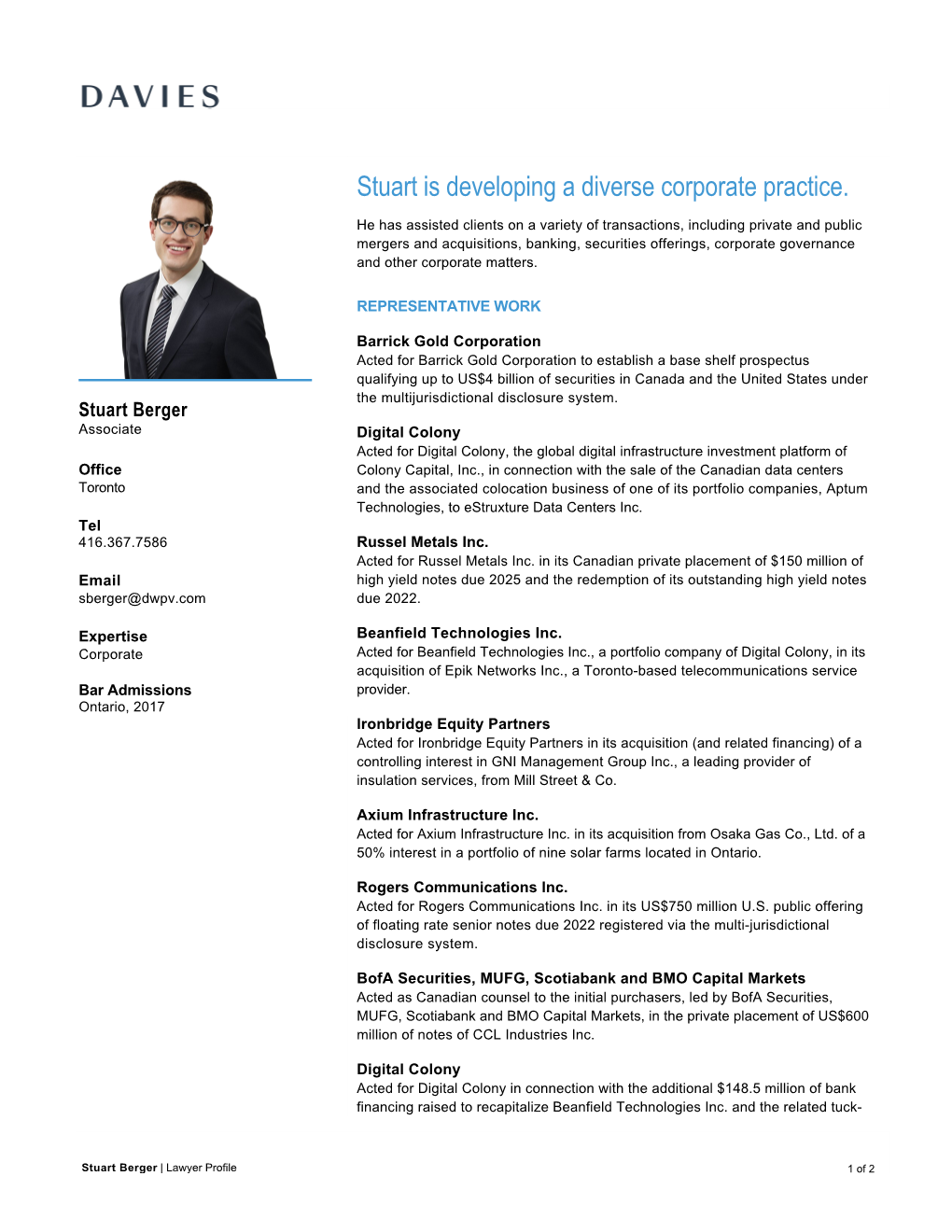 Stuart Is Developing a Diverse Corporate Practice