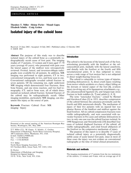 Isolated Injury of the Cuboid Bone
