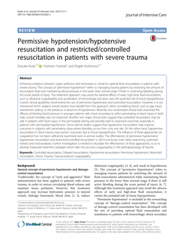 Permissive Hypotension/Hypotensive Resuscitation and Restricted