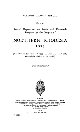 Annual Report of the Colonies, Northern Rhodesia, 1934