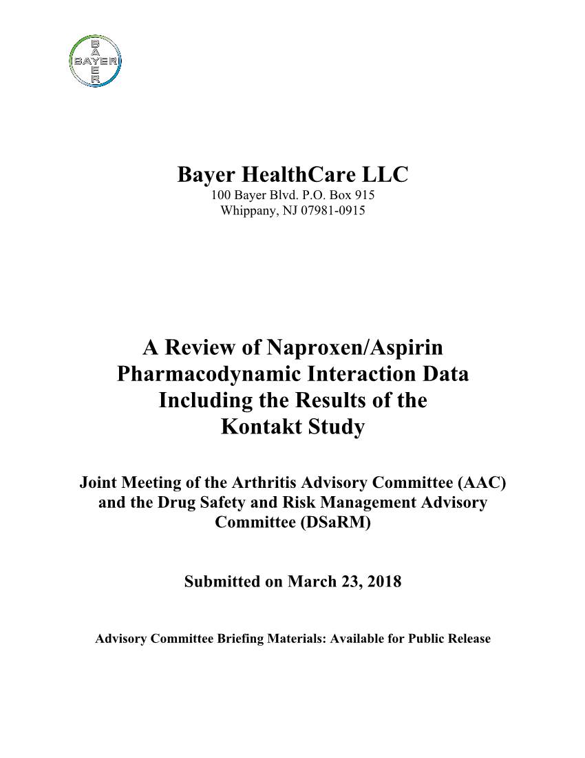 Bayer Healthcare LLC a Review of Naproxen/Aspirin