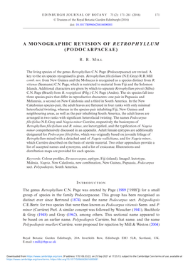 A Monographic Revision of Retrophyllum (Podocarpaceae)