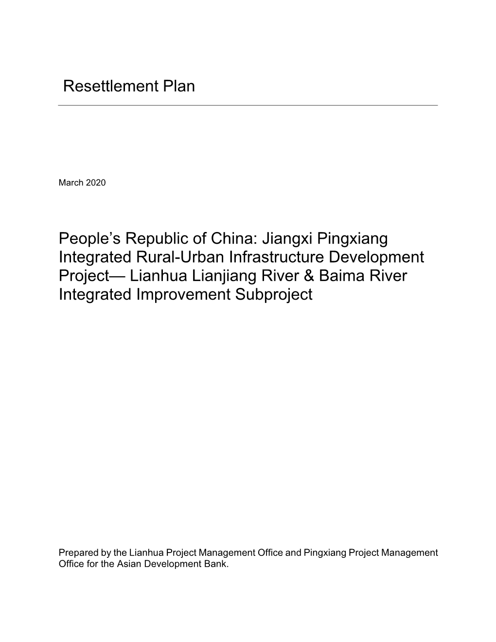 Resettlement Plan People's Republic of China