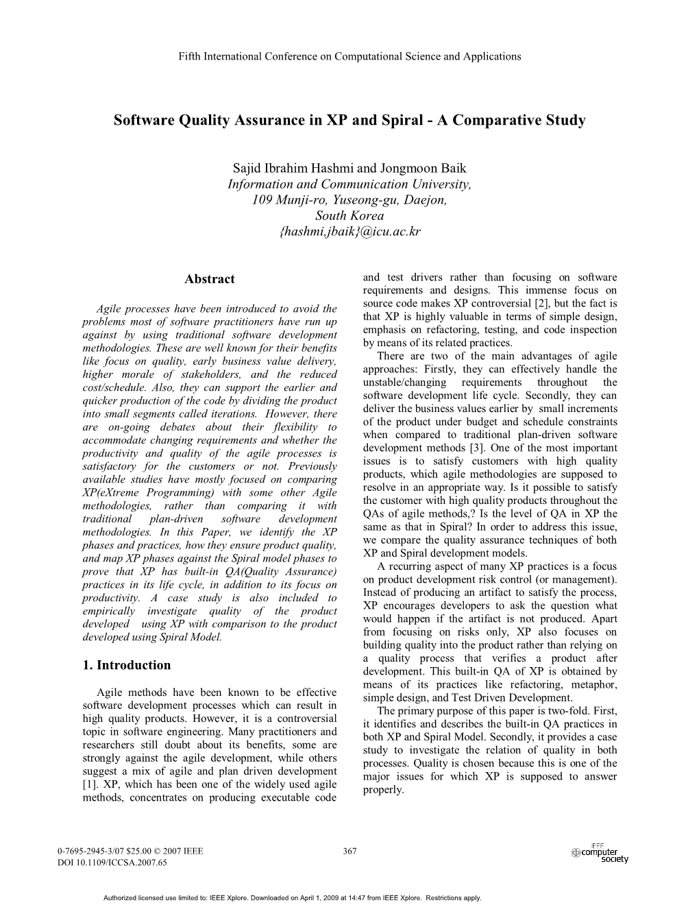Software Quality Assurance in XP and Spiral - a Comparative Study