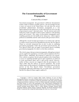 The Unconstitutionality of Government Propaganda