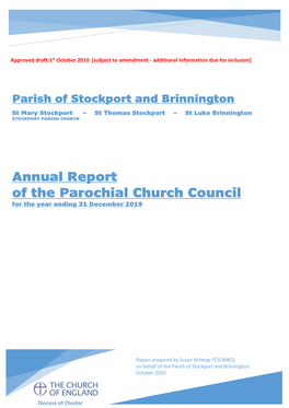 Annual Report of the Parochial Church Council for the Year Ending 31 December 2019
