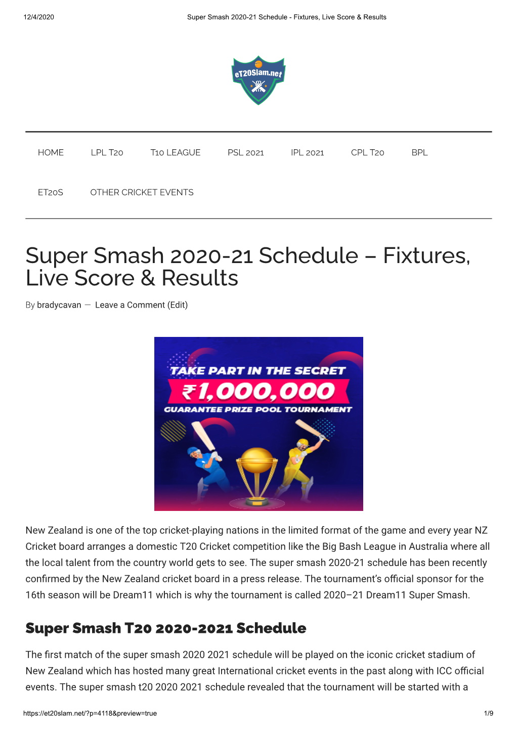 Super Smash 2020-21 Schedule - Fixtures, Live Score & Results