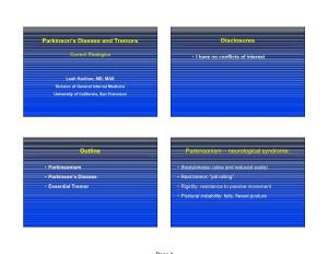 Page 1 Parkinson's Disease and Tremors Disclosures Outline