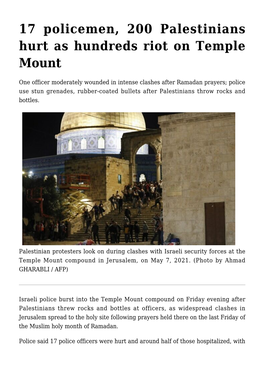 17 Policemen, 200 Palestinians Hurt As Hundreds Riot on Temple Mount