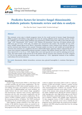 Predictive Factors for Invasive Fungal Rhinosinusitis in Diabetic Patients: Systematic Review and Data Re-Analysis