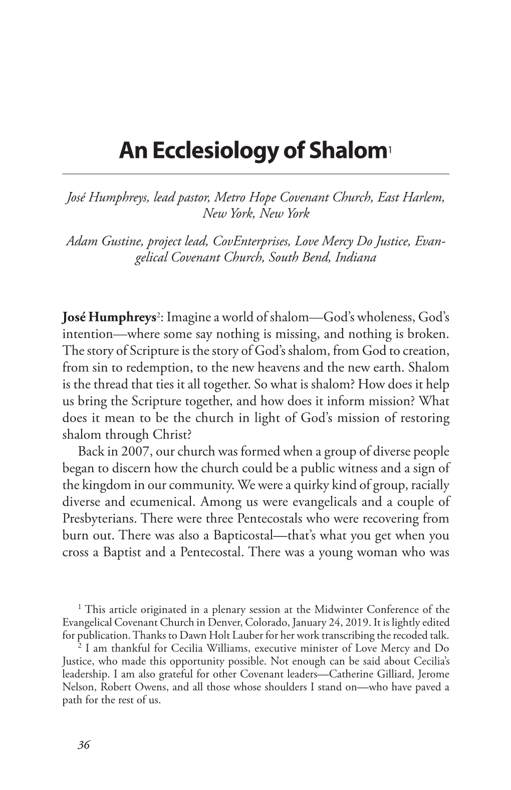 An Ecclesiology of Shalom1