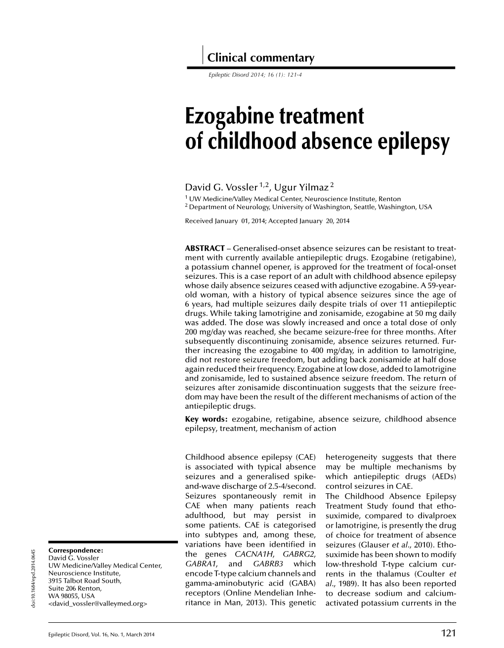 Ezogabine Treatment of Childhood Absence Epilepsy
