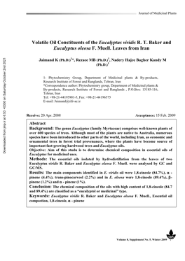 Volatile Oil Constituents of the Eucalyptus Viridis R. T. Baker and Eucalyptus Oleosa F
