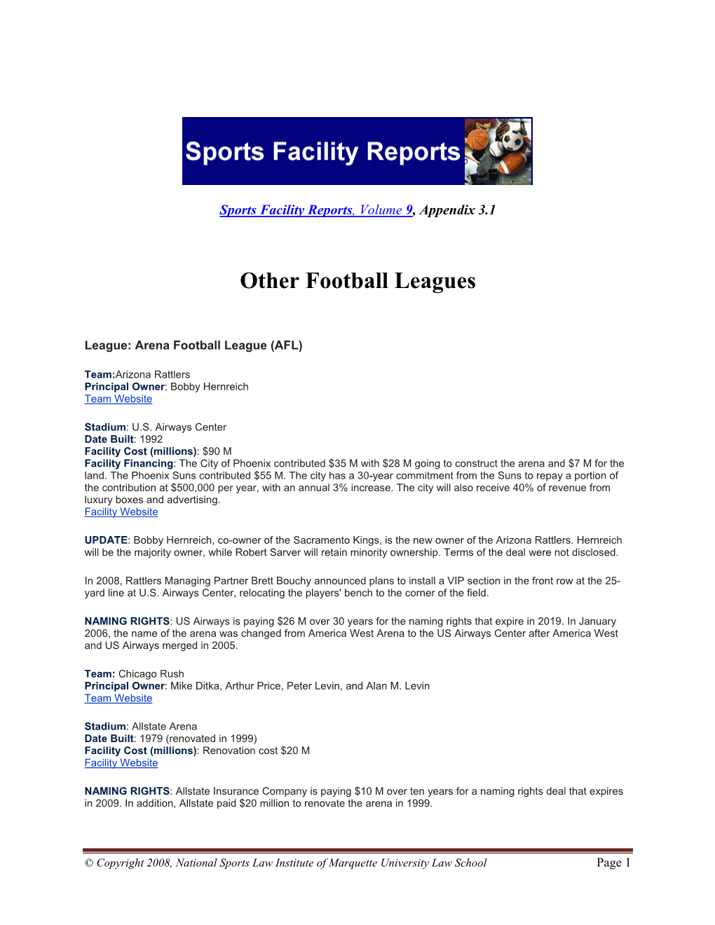 Other Football Leagues (Appendix 3.1)