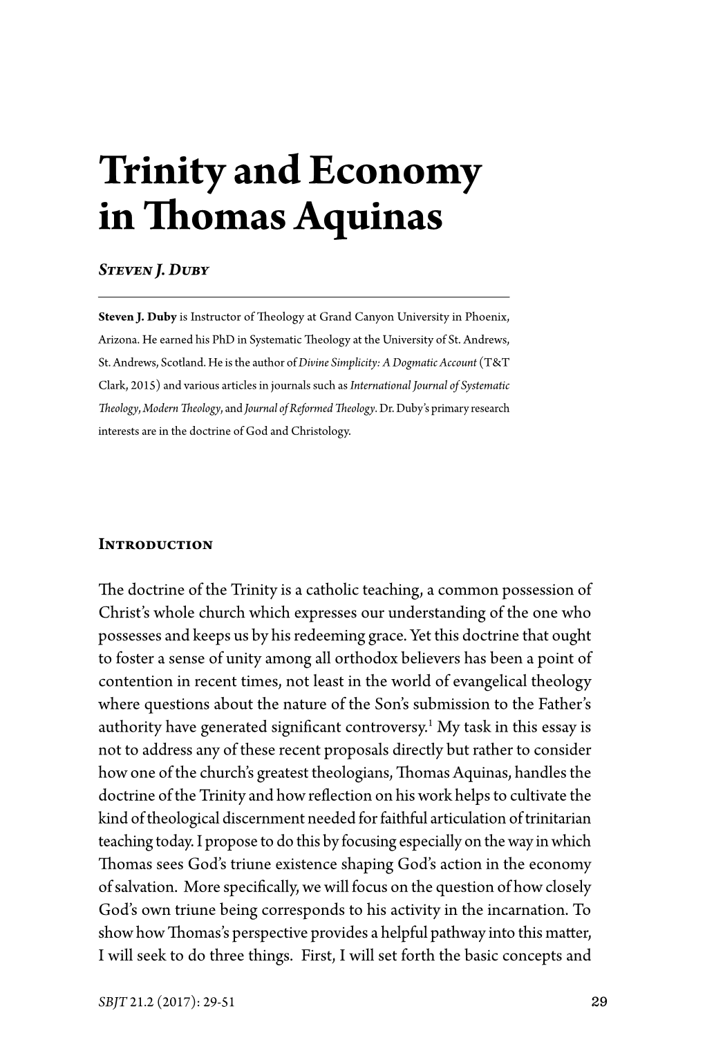 Trinity and Economy in Thomas Aquinas Steven J