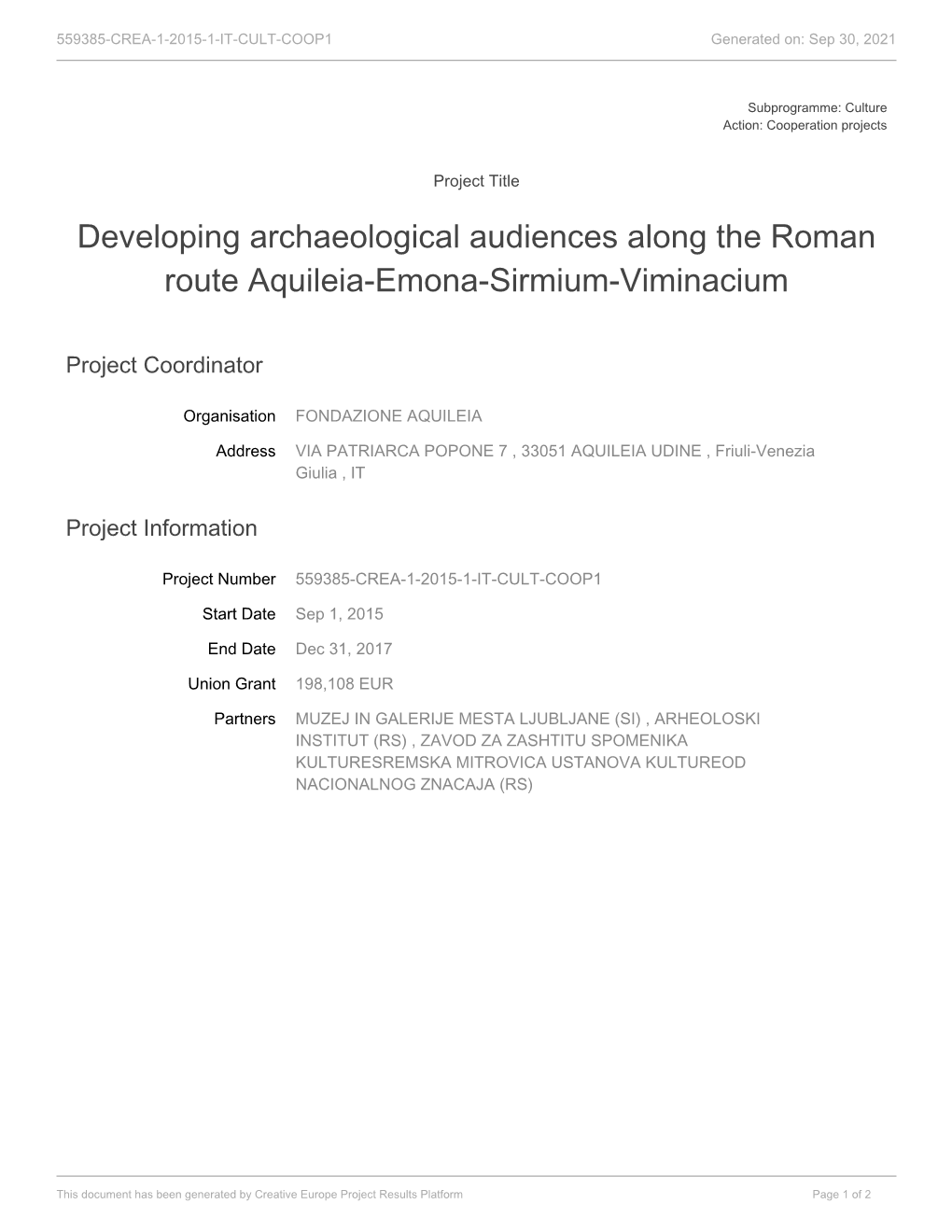 Developing Archaeological Audiences Along the Roman Route Aquileia-Emona-Sirmium-Viminacium