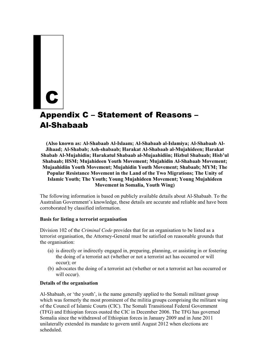 Appendix C: Statement of Reasons